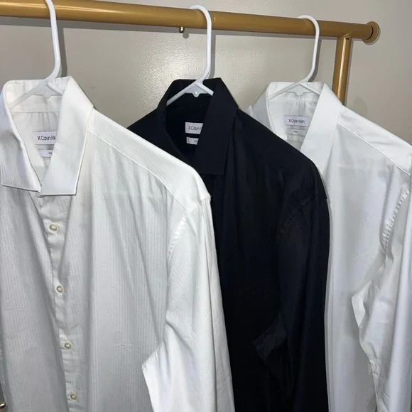 Calvin Klein Men’s Dress Shirt Bundle 3 Pack 16.5 34/35 L Stretch White Black - Picture 1 of 15